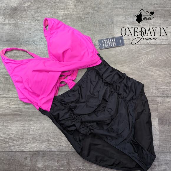 Blooming Jelly Cross Front Cut Out Tie Back One Piece Swimsuit Size L - Picture 2 of 6